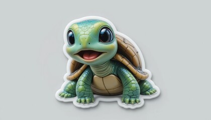 Cute Green Baby Turtle Cartoon Illustration