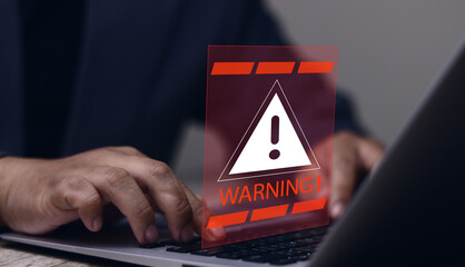 System warning hacked alert, cyber attack on computer network. Cybersecurity vulnerability, data breach, illegal connection, compromised information concept. Malicious software, virus and cybercrime.