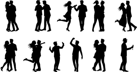 Fototapeta premium Illustration of couples dancing at a festive celebration in a lively and joyful setting. vector set