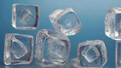 ice cubes on blue background