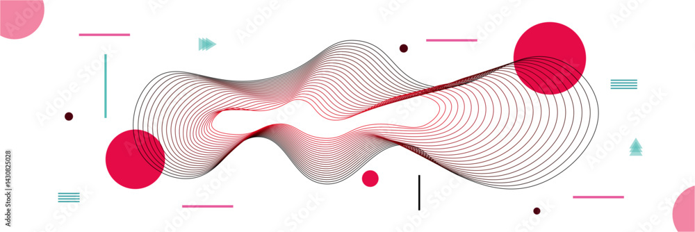Wall mural Abstract Geometric Background with Curving Lines Pink Circles and Modern Graphic Elements for Website Banners and Design Projects.