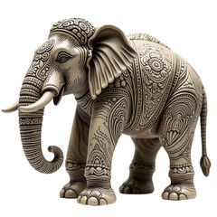 Fototapeta premium Indian Elephant Sculpture with Intricate Details on Transparent Background