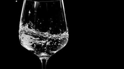 Water Pouring into a Wine Glass on Black Background