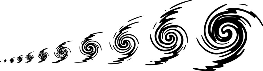 set of Dynamic swirls illustrate the evolution of a cyclone in a dramatic weather phenomenon depiction
, vector set
