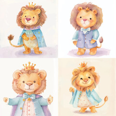 Regal Lion Clipart Pack | Cute Lion in Crown and Robe

