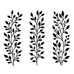 Hand drawn wild flowers Botanical drawing. Simple line art frieze, stems illustration. Black and White Meadow herbs. Stylized blooming twigs plants. Set of outline doodle floral sketch Leaves border © Armine