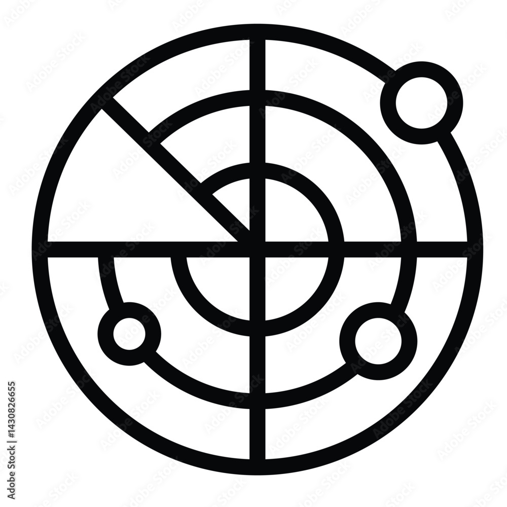 Poster ship navigation locator line icon, marine navigation concept. vector graphics. radar with vessel loc