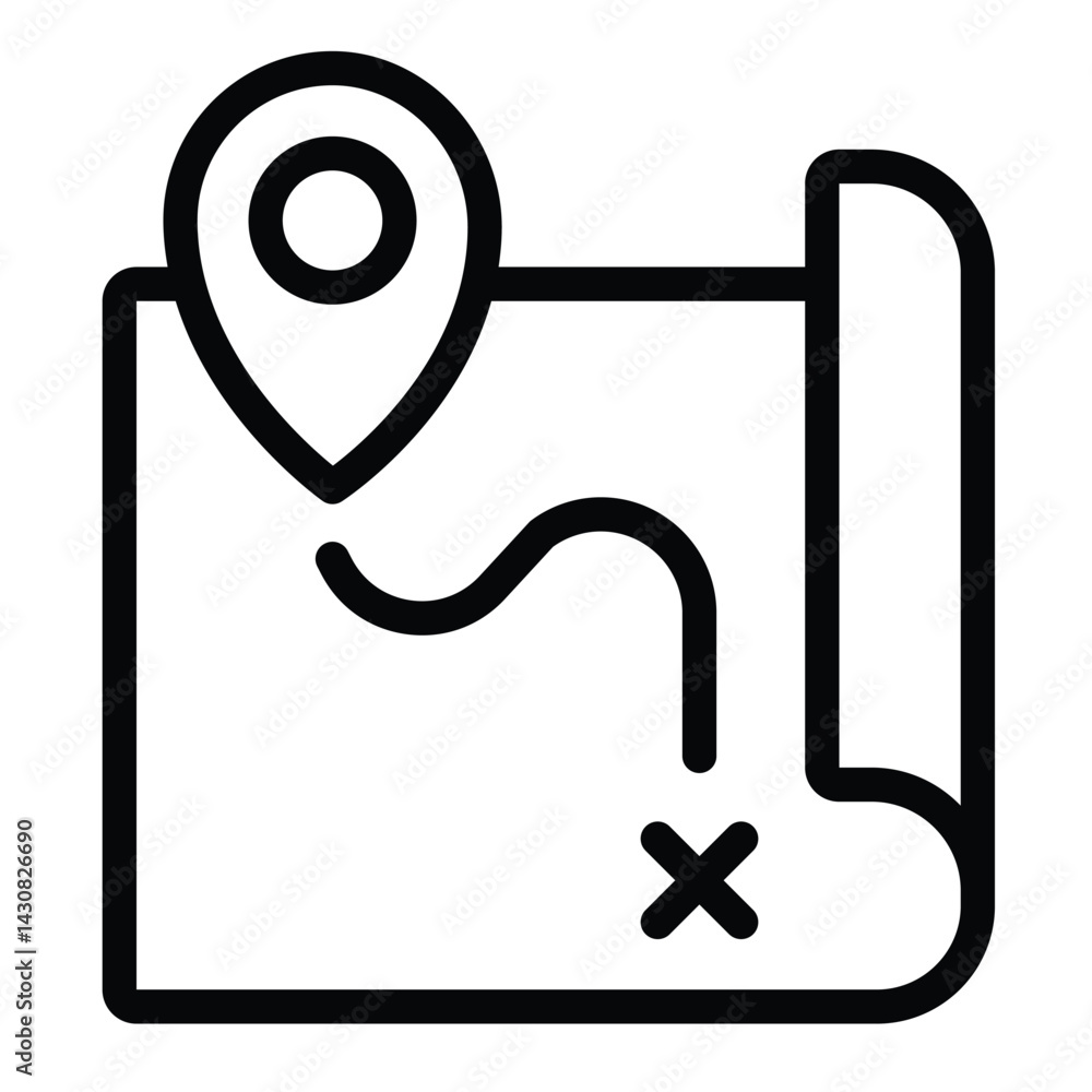 Poster route and map location pin line icon, marine navigation concept. vector graphics. map paper with geo