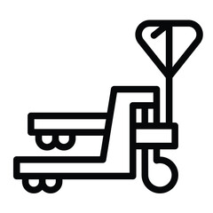 Forklift on wheels line icon, marine port concept. Vector graphics. Cargo loader, box transportation and delivery sign on white background, style mobile or design.