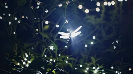 Glowing string lights create magical atmosphere among dark green foliage adding sparkle festive ambiance for holiday celebration events cheerful evenings