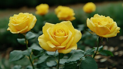 Golden roses bloom in a lush garden sunlight catching petals