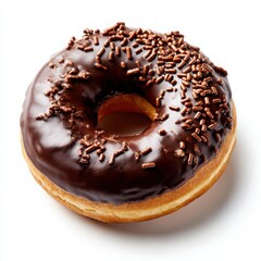 Chocolate donut with sprinkles isolated on white background