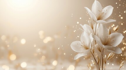 Elegant White Flowers with Golden Sparkle Background