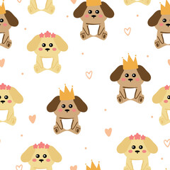 Seamless pattern cartoon a pair of cute brown puppies. cute animal drawing for wallpaper, pattern, background