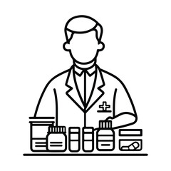 a pictogram of a pharmacist, vector, outline, black and white