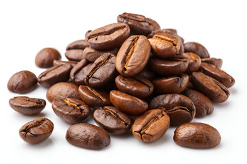 Obraz premium Heap of Coffee Beans Isolated on White Background – High-Resolution Studio Shot 