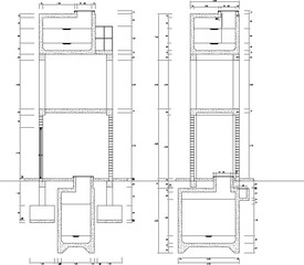 vector illustration silhouette sketch design detail of water tank with concrete construction for water distribution to the surrounding area.