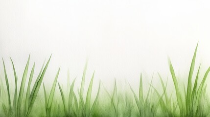 Fototapeta premium Watercolor Painting of Lush Green Grass Blades on White Background Ideal for Spring Summer Nature Designs