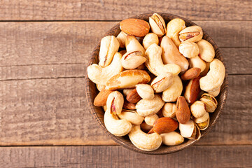 Healthy mix nuts. Almonds, hazelnuts, cashews, peanuts, pistachios, Brazil nuts