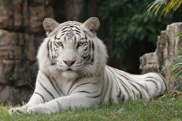 Fototapeta premium White tiger in the grass