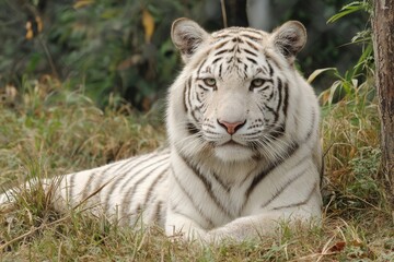 Fototapeta premium White tiger in the grass