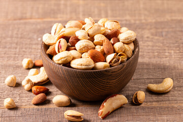Healthy mix nuts. Almonds, hazelnuts, cashews, peanuts, pistachios, Brazil nuts