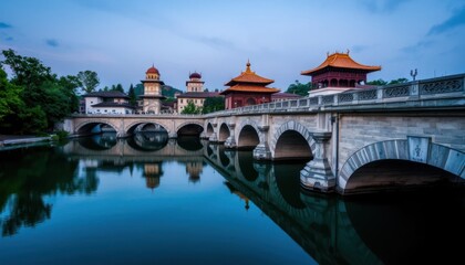 Ancient Bridge Over River at Dawn