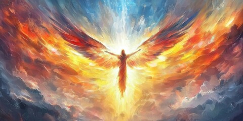 A radiant angel soaring through the heavenly skies.