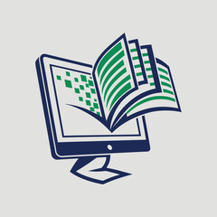 Digital Education Concept with E-Learning Icon &ndash; Computer Monitor, Book, and Graduation Cap.