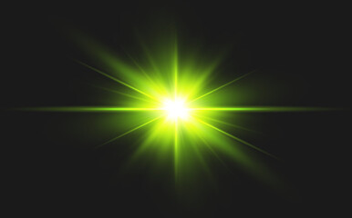 Vector transparent overlay featuring sunlight with sun rays and glare, including lens flare, light leaks, light transitions. 