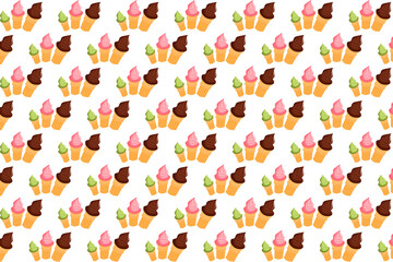 seamless pattern with Ice cream cone in various flavors  