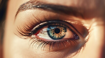 Close-up photo of a female eye. Amazing Eyesight. Vision correction concept.