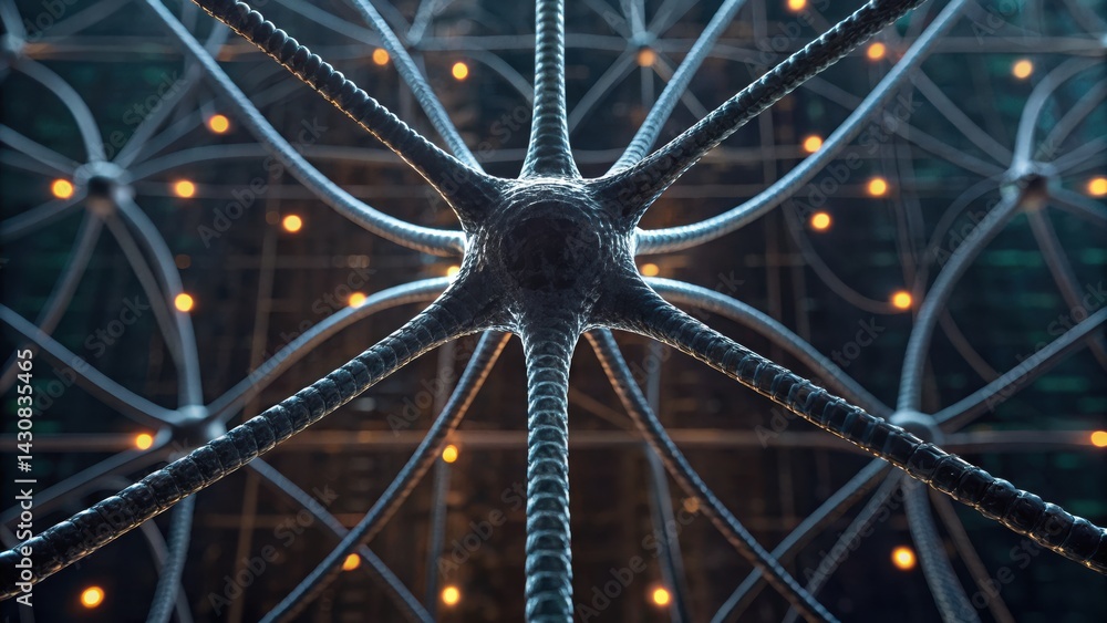 Poster intricate neural network structure with illuminated connections, showcasing a blend of biology and t