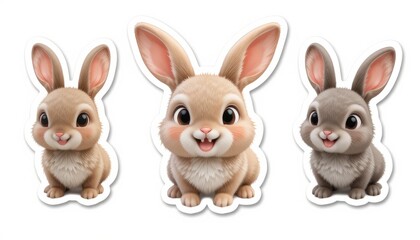 Three Adorable Cartoon Rabbits Sitting Together