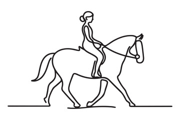 Woman Riding Horse Continuous Line Drawing Artistic Vector Illustration