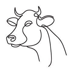 Cow Head Continuous Line Art Silhouette Design for Livestock