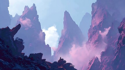 Misty mountain range landscape artwork