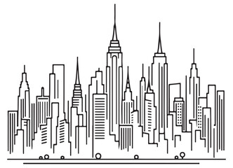 Obraz premium Striking New York City Skyline Silhouette Vector Illustration with Iconic Buildings