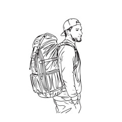 Man with Bag Silhouette - Modern Vector Smoke Sketch - man with bag silhouette - man with bag vector - man with bag doodle - bag illustration - man with bag line art

