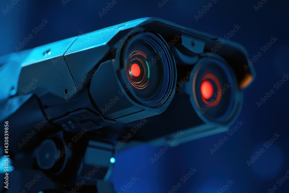 Aufkleber close-up view of advanced surveillance camera on a tripod in low light setting
