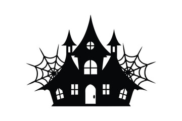 Silouette art illustration of a haunted house with spiderwebs.eps