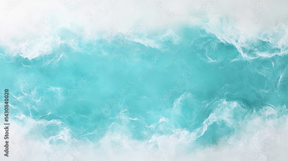 Poster Serenity unfolds as gentle turquoise waves roll onto a sandy beach, creating intricate foam patterns that emphasize the peaceful essence of the tropical ocean