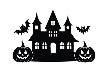 Silouette art illustration of a haunted mansion.eps