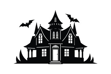 Silouette art illustration of a haunted Victorian house.eps