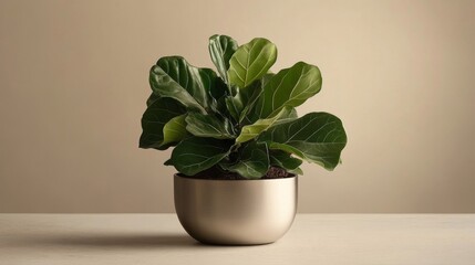 Fiddle Leaf Fig in Silver Pot on Neutral Background