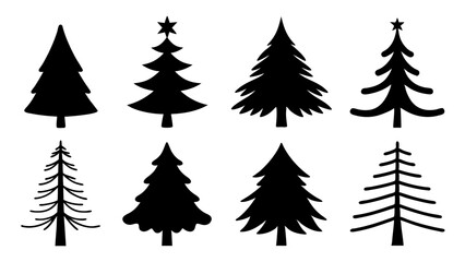 set of christmas tree silhouette vector on white background