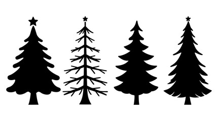 set of christmas tree silhouette vector on white background