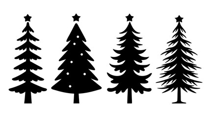 set of christmas tree silhouette vector on white background