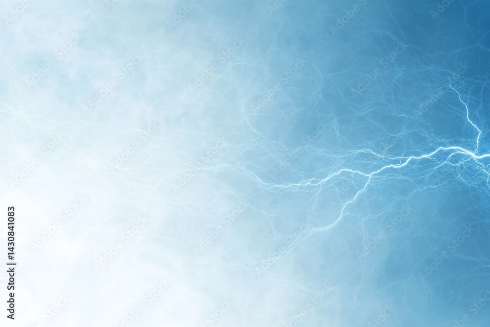 Poster Close-up view of a striking blue lightning bolt creates an electrifying effect with subtle gradients, offering ample space for text on the left side