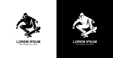 Logo design in the form of a man playing skateboard